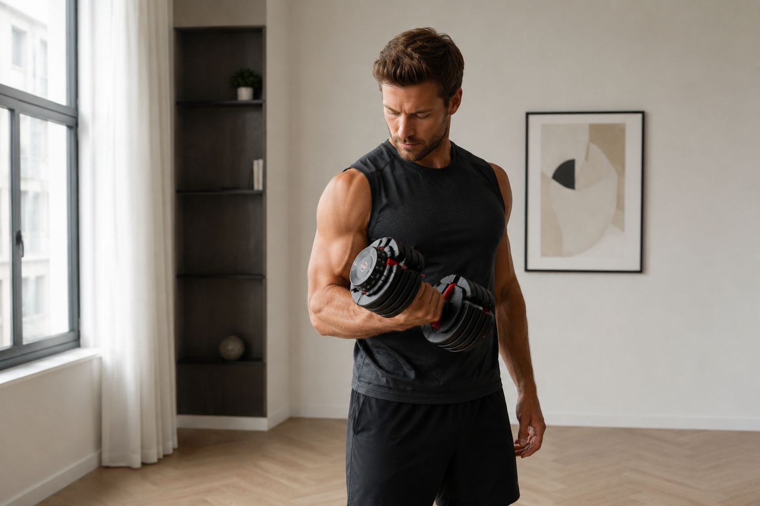homme musculation maison haltères réglables 20kg home gym appartement