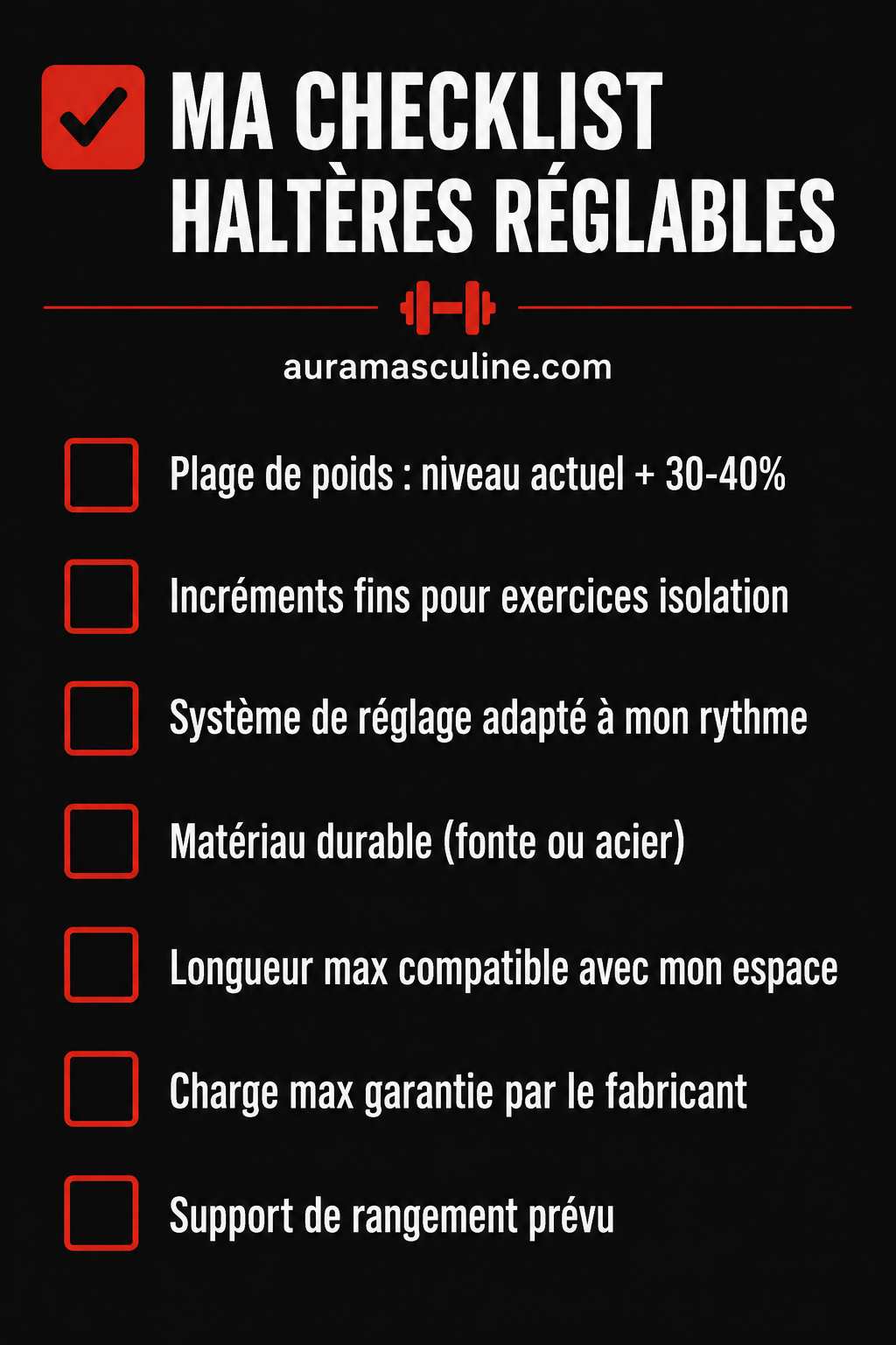 checklist visuelle 7 critères avant achat haltères réglables