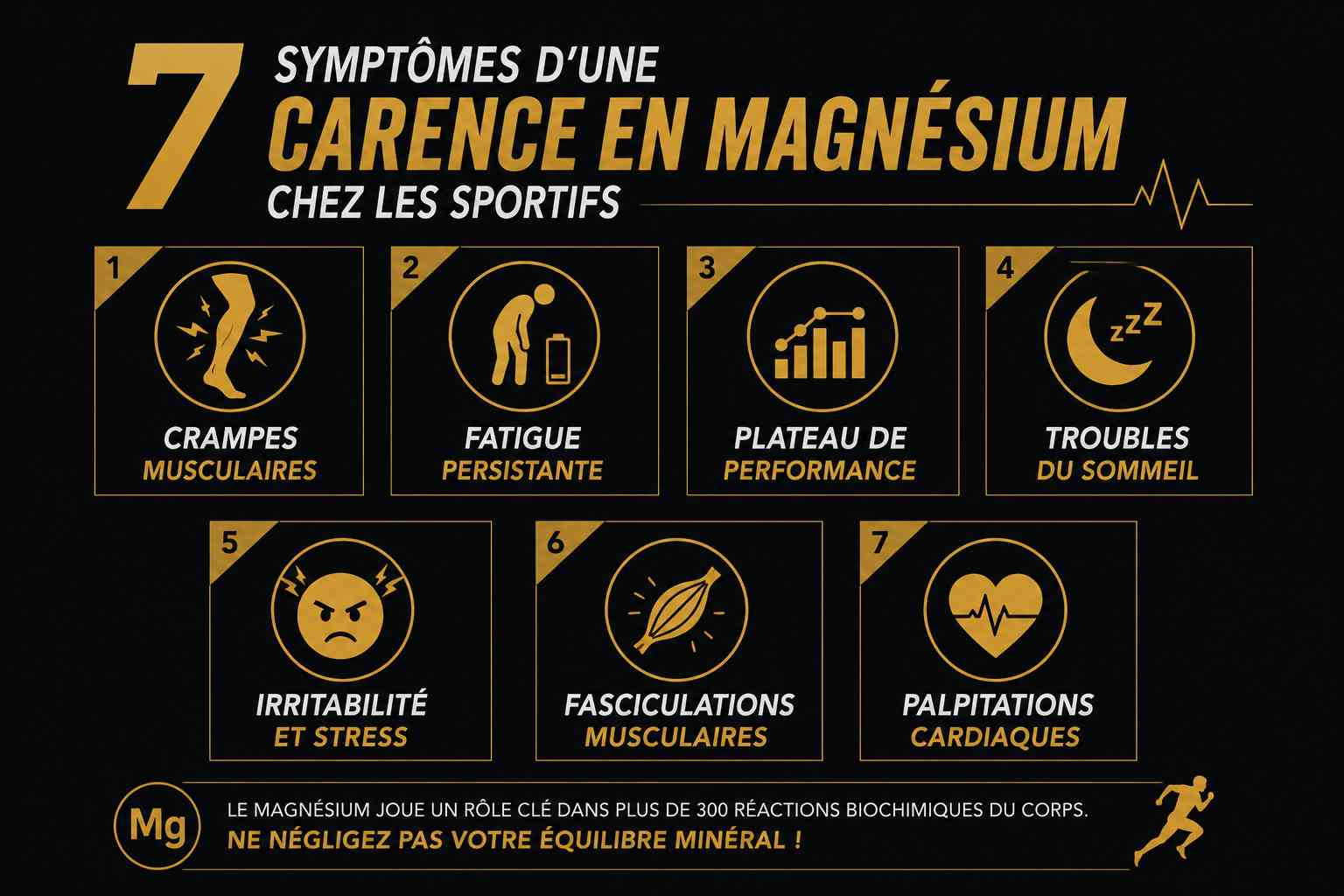 Tableau des 7 symptômes d'une carence en magnésium chez le sportif de musculation