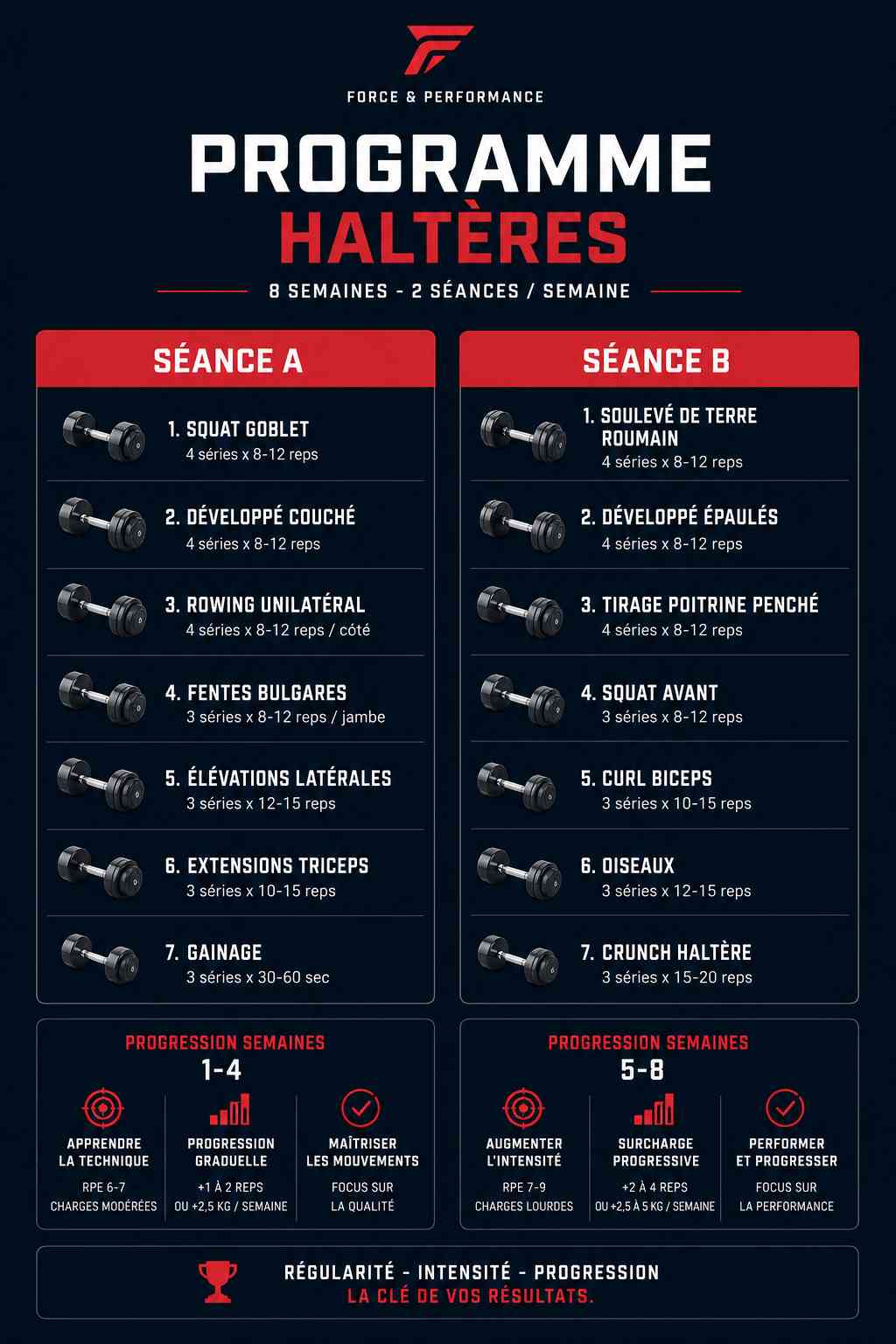 Infographie programme full body haltères 3 jours