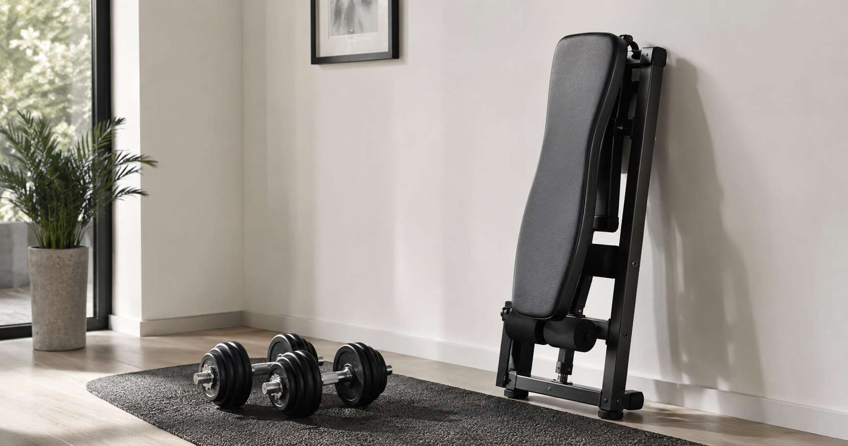 Home gym pas cher avec haltères réglables et tapis de sol musculation
