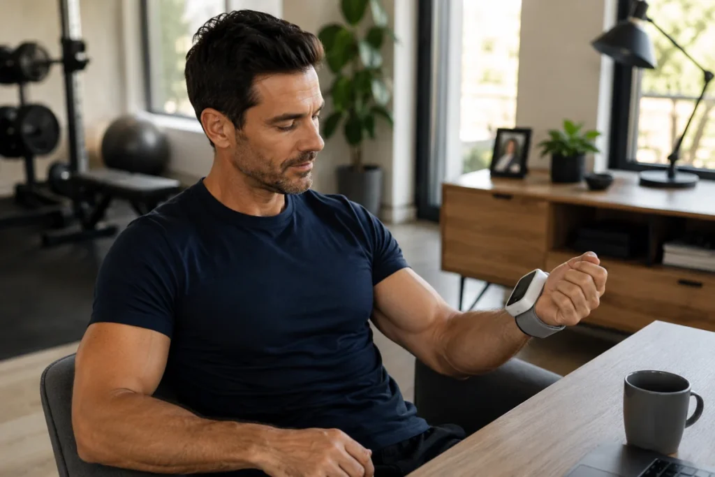 santé cardiaque homme sportif 40 ans tensiomètre connecté suivi tension artérielle