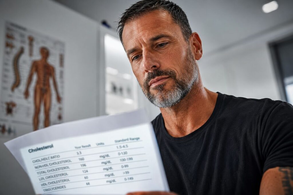 homme sportif analyse résultats cholestérol bilan sanguin LDL
