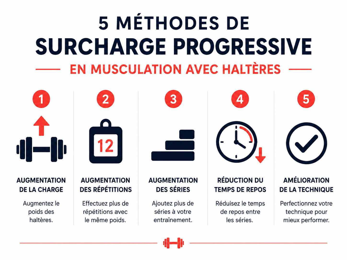 Infographie surcharge progressive haltères réglables