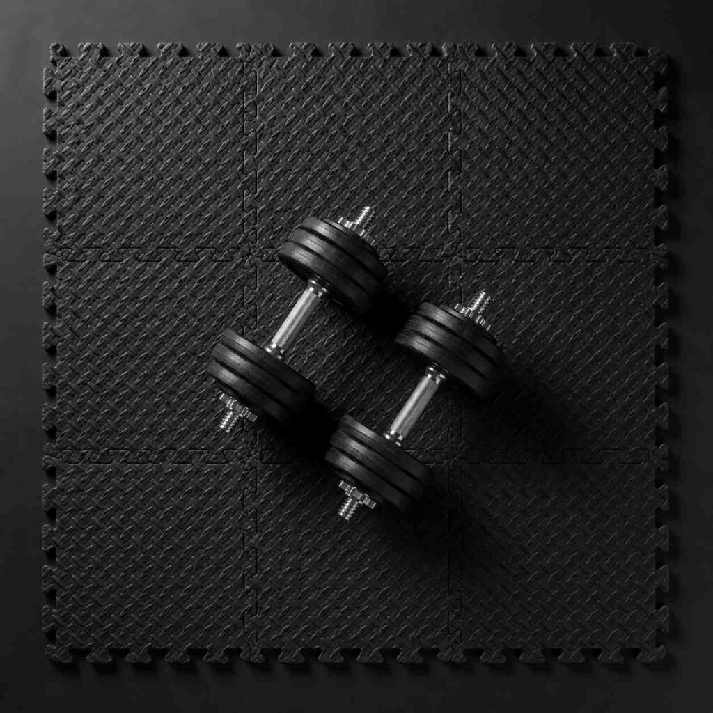 tapis sol musculation dalles puzzle haltères réglables home gym
