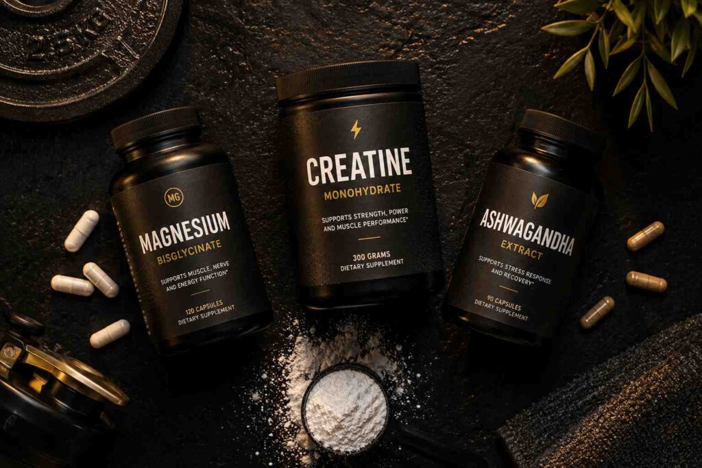 magnésium musculation dosage timing optimal — capsules sur fond noir