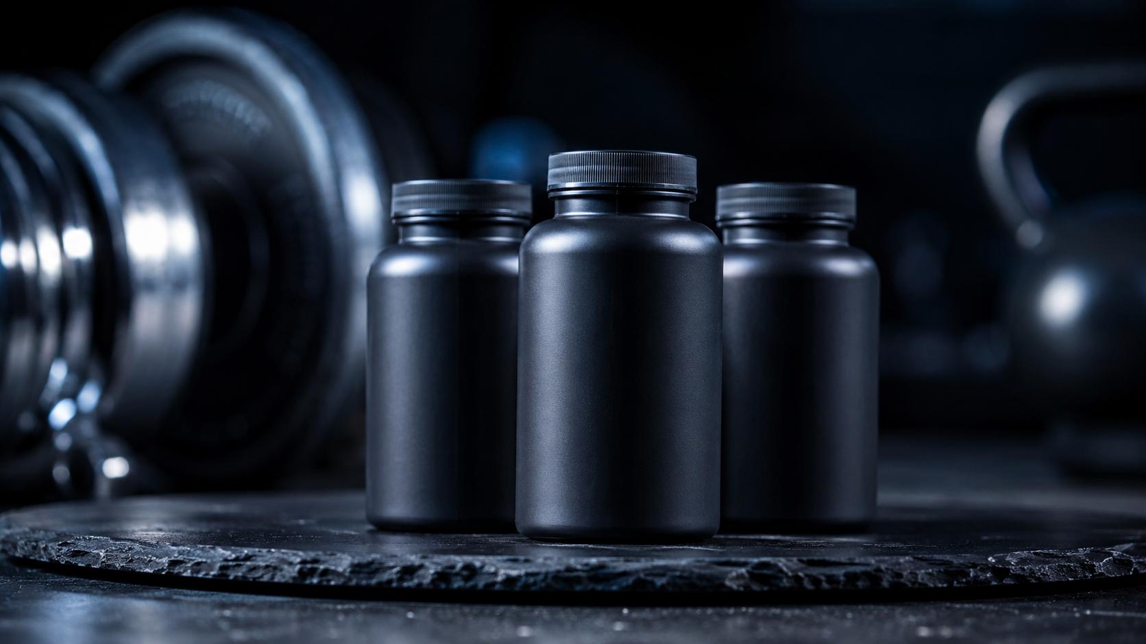 ZMA musculation — capsules zinc magnésium B6 sur fond sombre avec équipement de musculation