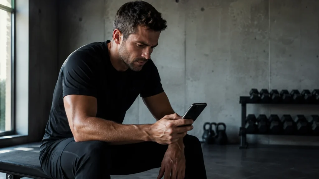 homme planifiant ses séances de musculation par semaine dans un home gym